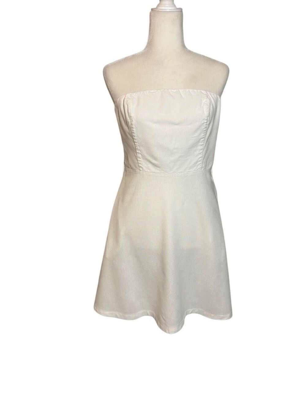 Monteauβstrapless white linen blend fit and flare mini-dress - L